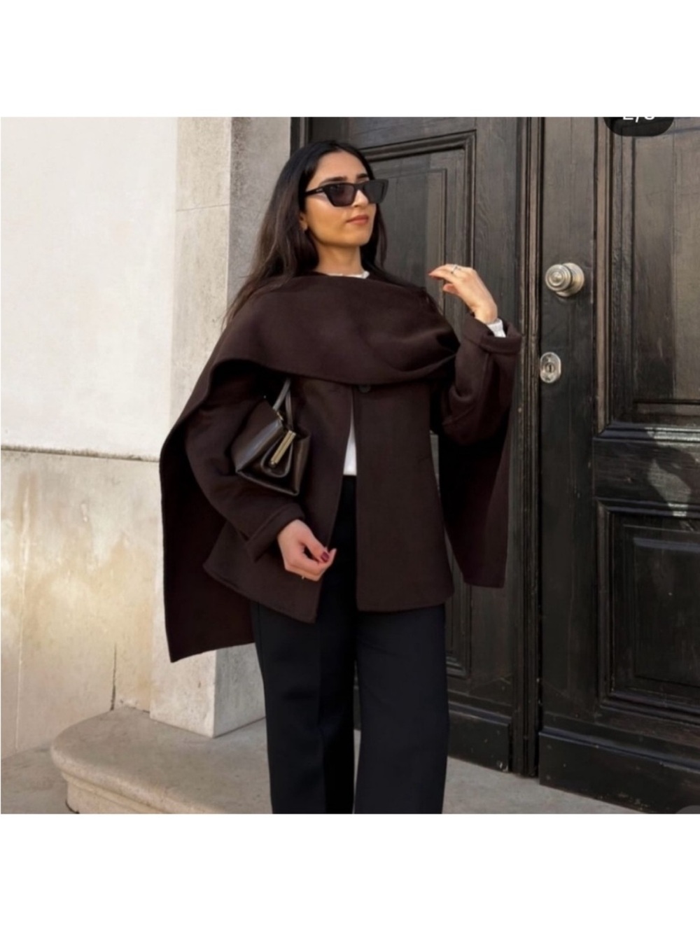 Zara Chocolate Brown Wool coat with attached scarf medium